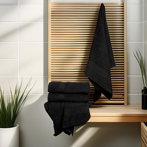 Commercial Bulk Pack of 12 Large Bath Towels – 100% Cotton Terry 24" x 50" – Ideal for Hotels, Salons, Gyms, Spas & Institutional Use – Black - color: Black, size: 24"x50" - PK 12