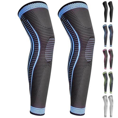 2 Pack Full Leg Compression Sleeves, Long Knee Brace Support for ACL,PCL, Meniscus Tear, Arthritis, Tendinitis,Men And Women (X-Large, Blue) - color: Blue, size: X-Large