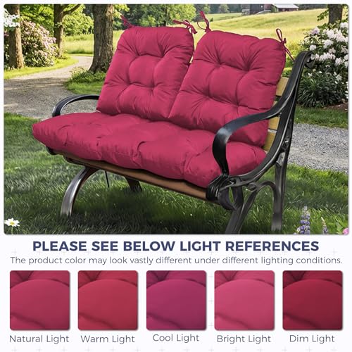 Wicker Chair Cushions of 3 Pieces, Waterproof Cushions for Patio Furniture, Tufted Wicker Outdoor Furniture Cushions, 1 Patio Loveseat Cushion and 2 U-Shaped Cushions, 44"x19"x5", Burgundy - color: Burgundy