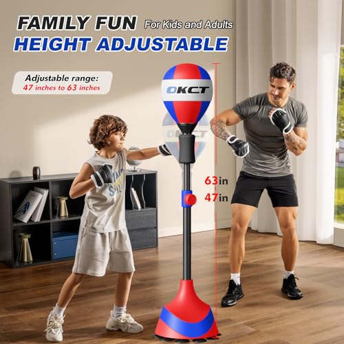 OKCT Punching Bag with Stand,Reflex Bag,Suction Cup Base | Adjustable Height,Boxing Equipment for Adults & Teens,Home Gym,Speed Training, Hand-Eye Coordination&Fitness - color: Red