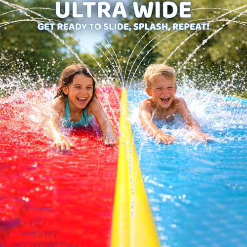 JAMBO Premium 18Ft Budget Slip Splash and Slide, Heavy Duty Water Slide with Advanced Sprinkler System, Backyard Waterslide, Splash Mat, Outdoor Water Toys n Slides for Kids - color: 18' Multicolor