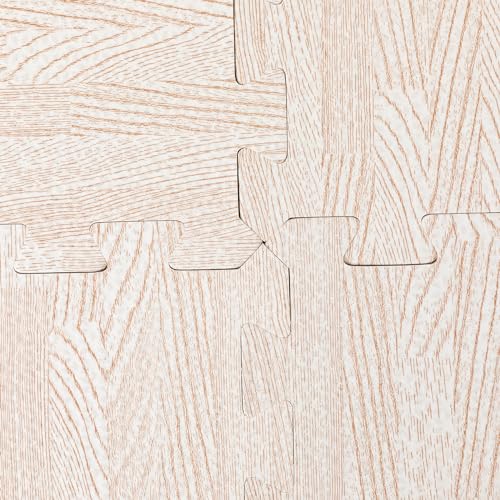 25Pcs Foam Mat, 24" × 24" White Wood Grain Thick Printed Foam Tiles, Interlocking Floor Mats for Home Playroom Basement, Apartment, Trade Show, Dance