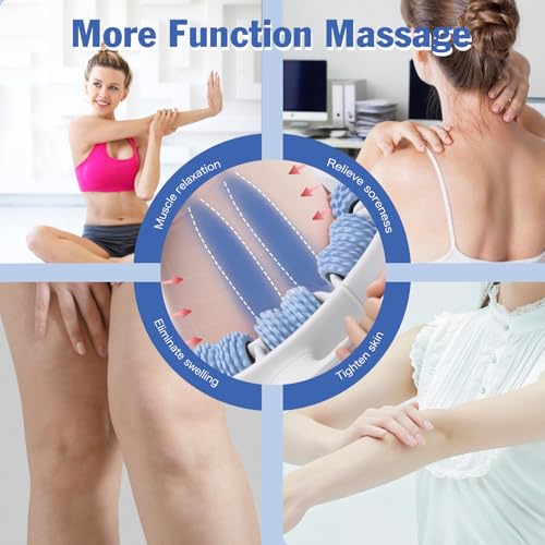 Cellulite Massage Tool Lymphatic Drainage Massager for Thighs & Legs & Buttocks, Anti Cellulite Roller with Detachable Handles Fascia Massage Tool for Contoured & Smoother Skin, White-Blue - color: White