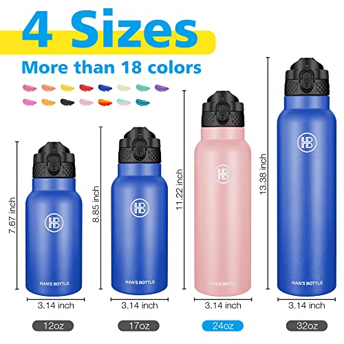 Han's Bottle Sports Water Bottle - 24 Oz, Straw Lid, Leak Proof, Vacuum Insulated Stainless Steel, Double Walled, Thermo Mug,Blush - color: Blush, size: 24 Ounces
