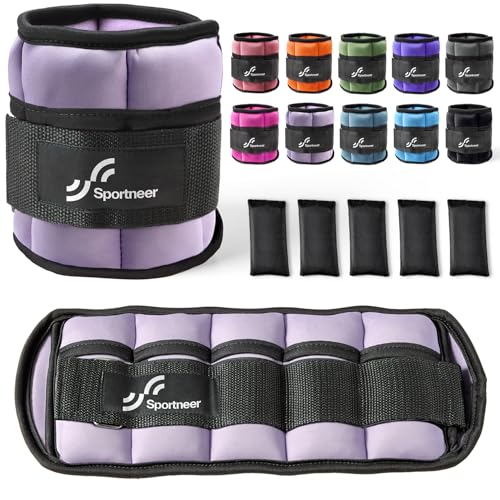 Sportneer Adjustable Ankle Weights Set - 1 Pair (2-10 lbs) Removable Sandbags for Women & Men, Comfortable Neoprene Leg Weights for Walking, Running, Pilates, Yoga, Home Workout & Physical Therapy - color: Lavender