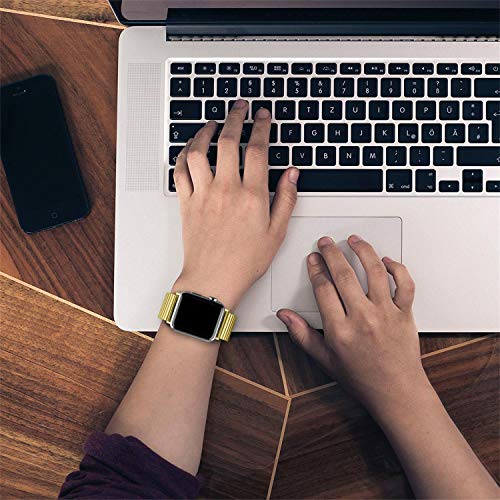 Stainless Steel Stretchable Band Compatible with Apple Watch Series 6/5/4/3/2/1 SE, 41mm/45mm/42mm/38mm/40mm/44mm, Expansion Clasp, Black, 38mm/40mm/42mm/44mm - color: Gold, size: 38MM/40MM/41MM M/L