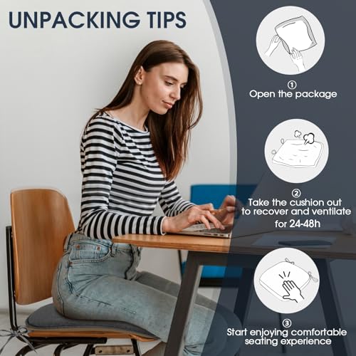 TushGuard Chair Cushions, 4 Pack Memory Foam Chair Pads, Thin Seat Cushion, Kitchen Chair Cushions Set of 4, Anti-Slip Backing & Fixed Straps, 1.4 in Thick, Grey - color: Grey