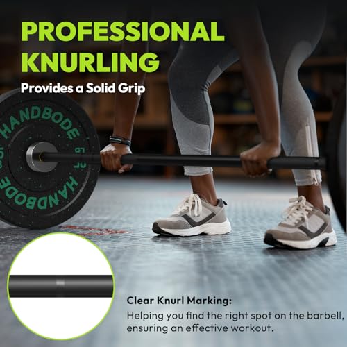 HANDBODE Olympic Barbell 6.5 ft/7 ft, 2 Inch Straight Womens Bars, 35 lb/45 lb Weight Bar, 1000 lb High-Capacity, for Weightlifting, Bench Press, Deadlift, Squat, Home Gym Strength Training - color: 6.5 ft Barbell 35 lb, 1000 lb, Black & Matte Silver