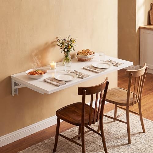 Need Wall Mounted Folding Table, 36x20 Inch Fold Down Wall Mount Desk Heavy Duty Small Folding Wall Table for Laundry, Home Office, Small Apartments, White & White Frame - color: White Desktop & White Folding Shelf Brackets, size: L36" * W20"