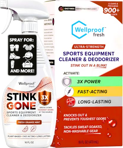 Stink Gone 2-in-1 Sports Equipment Cleaner & Odor Eliminator - 3X Enzyme Concentrate for Gloves, Hats, Helmets, Cleats, Shoes, Clothes, Gym Bags, Gym Equipment & Athletic Gear, 16oz