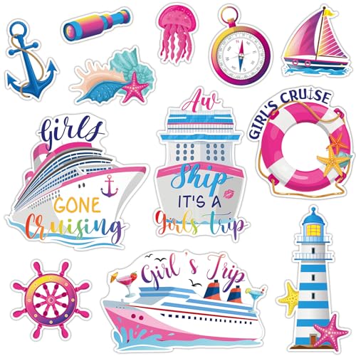 Kanayu 12 Pieces Cruise Door Magnets Decorations, Sea Navigation Ship Car Refrigerator Magnets Stickers Anchor Cruise Cabin Door Fridge Magnetic Decorations for Cabin Carnival Party(Cute Style) - style: Cute Style