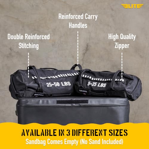 Elite Sports Workout Sandbag for Versatile, Intensive Core Muscles Fitness, Strength Training with Strategic Handle Placement (Unfilled) - color: Black, size: 5 TO 25 lbs (1 count)