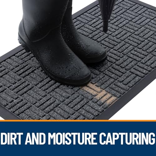 OLANLY Front Door Mat Outside Entrance 71x47, Absorbent, Heavy Duty Sturdy Natural Rubber Doormat Indoor Outdoor, Non-Slip, Stain and Fade Resistant, Low Profile Floor Mat for Entryway, Black Gray - color: Black Gray, size: 71" X 47"