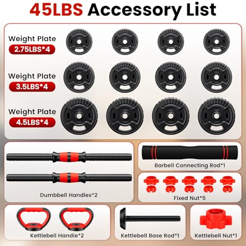 Adjustable Dumbbell Set,22/33/45/70/90lb Free Weight Set with Connector,5-in-1 Dumbbell Set for Barbells,Kettlebells,Push up Stand,Weight Plate,Fitness Exercises for Home Gym Suitable Men/Women - color: black