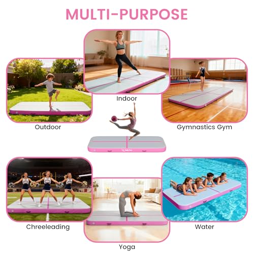 Inflatable Gymnastics Mat 6.6ft/10ft Air Tumble Track Training Mat 4/8 inches Thick Tumbling mat with Electric Pump for Home Use/Tumble/Gym/Training/Cheerleading/Water/Yoga - color: Pink, size: 10ft*3.9ft*4in