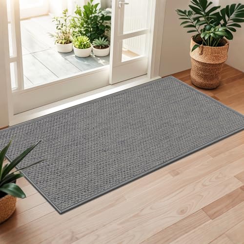 LEKEEPGO Door Mat 24"x47", Non Slip Door Mat Indoor Entrance, Rubber Backing Front Indoor Door mats Washable Absorbent Low-Profile Entryway Entry Resist Dirt Inside Door Mats, Light Grey - color: Light Grey, size: 1'11" X 3'11" (Rectangular)