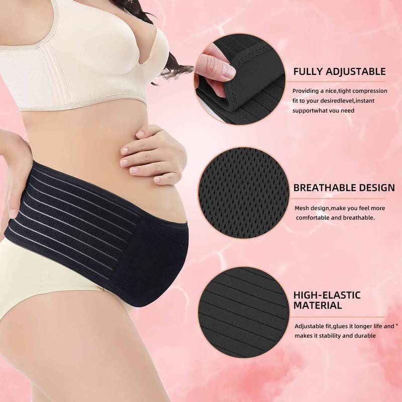 Pregnancy Belly Band Maternity Support Belt Eases Back Pelvic Pain | Belly band eases back pelvic pain. Breathable, adjustable, secure Velcro, durable, great value(Black/One size) - color: Black, size: One Size