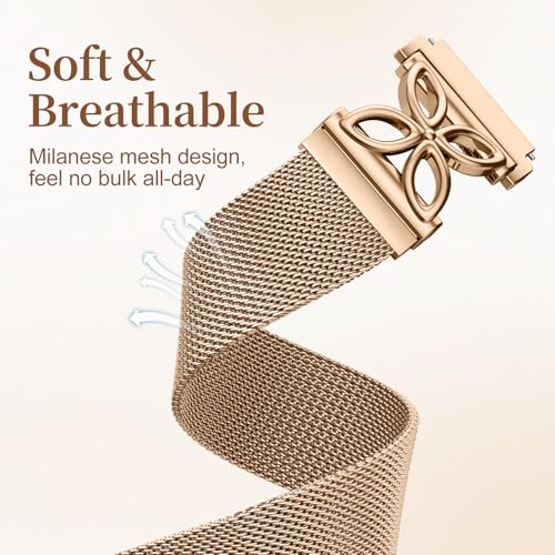Getino Floral Metal Band Compatible with Galaxy Watch 7 Band 6 5 4 FE Active 2 40mm 44mm/Galaxy Watch 5 pro 45mm, 20mm Magnetic Strap for Samsung Watch Bands Women Stainless Steel Milanese Loop - color: Rose Gold
