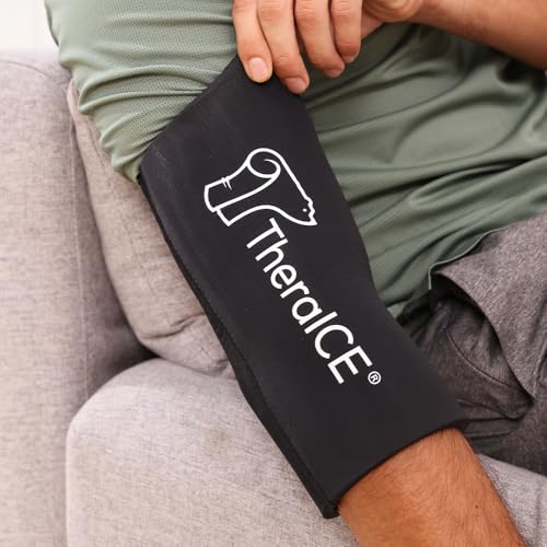 TheraICE Elbow Ice Pack Wrap, Tennis Elbow Compression Sleeve, Women & Men | Reusable Gel Cold Compression Therapy Soothes Tendonitis, Golfers and Cubital Tunnel Pain, Plus Shin Splints and Calf Strain - color: Black, size: Small/Medium