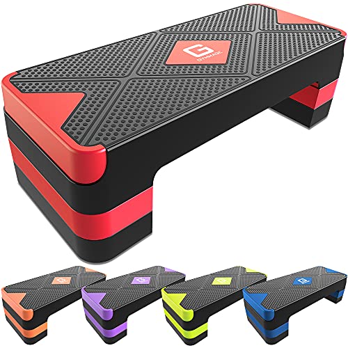 GYMMAGE Aerobic Exercise Step, Adjustable Height, | Aerobic Workout Step Platform for Exercise, 26.5" Step Deck with Adjustable Height, Women Home Gym Cardio Fitness - color: Red
