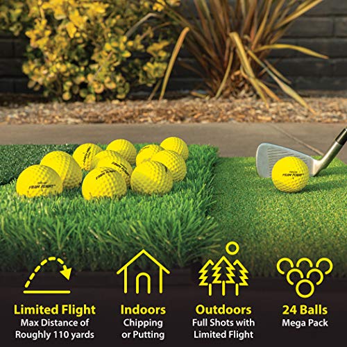 GoSports Foam Flight Practice Golf Balls - Choose White or Yellow - Pack of 24 Limited Flight Training Balls - color: Yellow