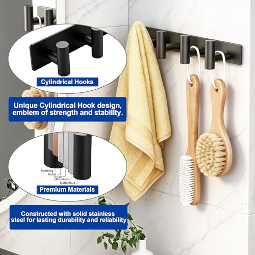 Matte Black Coat Rack Wall Mount - 4 Hooks, Heavy Duty Stainless Steel Wall Hooks for Towels, Coats, Robes, Bags, Hats, Keys, Wall Coat Hanger for Bathroom, Entryway, Kitchen, Hotel, Bedroom, Office - color: Matte Black, size: “T“ Shape 4 Hooks 1 Pack