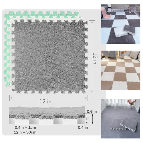 Thickened Soft Plush Foam Interlocking Floor Carpet Mat, 24 Pcs 12x12x0.4 Inch Fluffy Square Puzzle Foam Carpet Tiles with Edgings(Color:Dark Blue) - color: Dark Blue