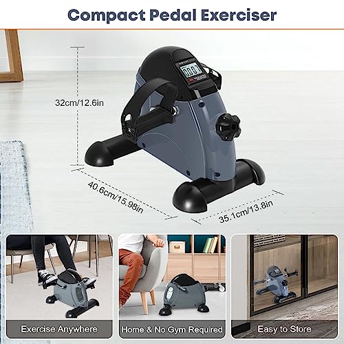 Mini Exercise Bike, AGM Under Desk Bike Pedal Exerciser Foot Cycle Arm & Leg Pedal Exerciser with LCD Screen Displays - color: Gray