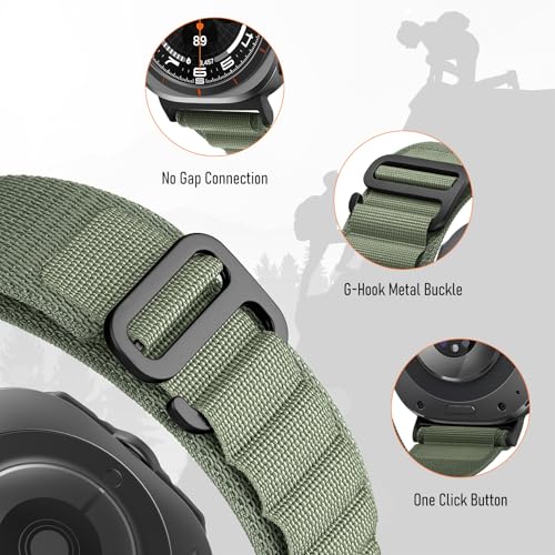 Trail Band for Samsung Galaxy Watch Ultra Bands 47mm Men/Women,Rugged Fabric Nylon Alpine Sport Loop Strap for Samsung Galaxy Watch 7 Ultra Band 47 mm 2024 Breathable Replacement Wristband - color: 04-Army Green