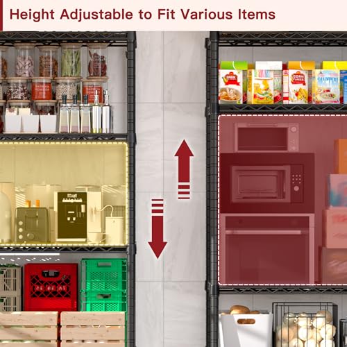 PrimeZone 36" W x 16" D x 79" H Wire Storage Shelves with Wheels, 5 Tier NSF Certified Heavy Duty Adjustable Kitchen Shelving Unit, Bakers Rack Organizer Rolling Metal Shelf for Garage Closet Pantry - size: 36"W x 16"D x 79"H