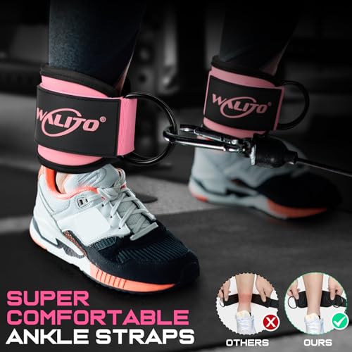 WALITO Gym Ankle Straps for Cable Machines Women & Men - Glute Kickback Ankle Cuff, Adjustable Cable Machine Accessories for Leg Extensions, Hip Abductors & Lower Body Workouts - color: Pair - Black Pink