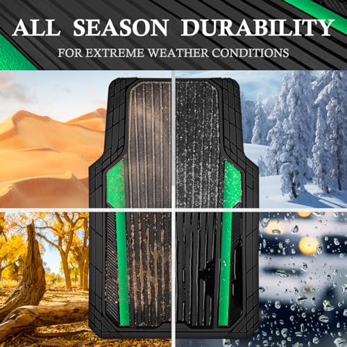 CAR PASS Heavy Duty Rubber Car Mats Metallic,Aluminum Film All Weather Floor Mats Waterproof Universal Trim to Fit SUVs Sedans Vans 4 Piece Anodized Deep Dish Two-Tone Sporty Black Green Chrome - color: Black Green