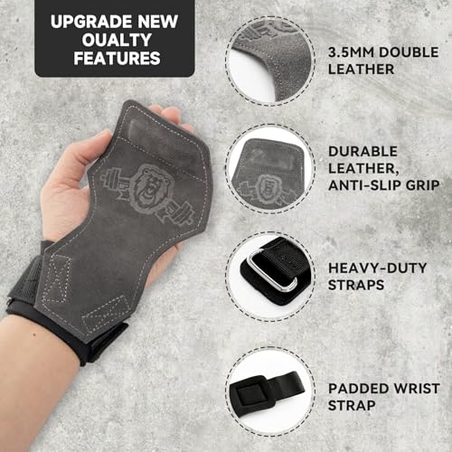 MANUEKLEAR Gym Straps Weight Lifting, Double Leather Lifting Straps for Men Deadlift with Cushion Wrist Loop, Gym Lifting Wrist Wraps for Weightlifting - color: One Size - Gray