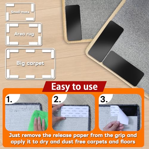 YINTTIAN Rug Non Slip Grippers, 2 x 5 Inch Reusable Carpet Grippers Rug Tape Pads for Hardwood Floors and Tiles, Removable and No Residue on Floor (12) - size: 5 inch- 12 Pcs