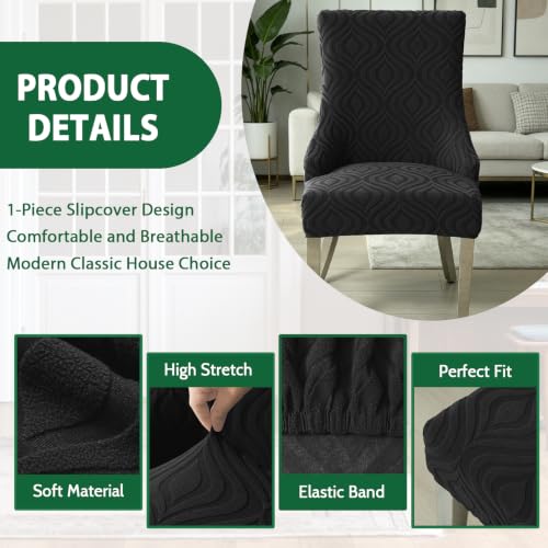 Wingback Dining Chair Covers Stretch Wing Back Side Chair Slipcover Accent Chair Cover Slipcover with Arm Chair Protector Cover for Dining Living Room (Black, 2PCS) - color: Peach- Black, size: 2 PCS