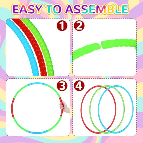 Sratte 6 Pcs Exercise Hoop Detachable Adjustable Plastic Hoops Snap Together Toy Ring Color Playground Toys for Girls and Boys Party Games, Sports, Exercise, Dog Training(28 Inch,Red,Green,Blue) - color: Red,green,blue, size: 28 Inch
