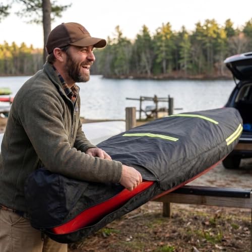 10-12 FT Kayak Cover, Made of 600D Oxford Fabric with a Cotton Lining. Features a Full-Coverage Design, Complete with Zippers and Fluorescent Straps.Suitable for Both Indoor and Outdoor Storage - size: 10-12FT