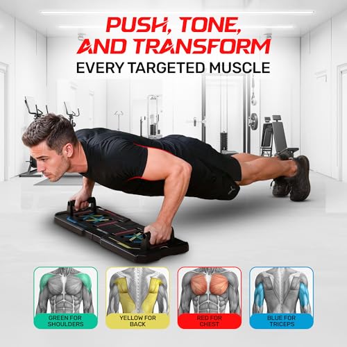 Push Up Board – Portable 14-in-1 Home Workout System for Chest, Arms, Back & Core – Color-Coded, Anti-Slip, Foldable Board for Men & Women