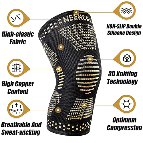 NEENCA Copper Knee Braces for Knee Pain Relief - 2 Pack Knee Sleeves Set, Knee Compression Sleeves with Copper Ions Infused Fiber for Sports, Workout, Arthritis, Meniscus Tear- FSA/HSA Eligible - size: X-Large