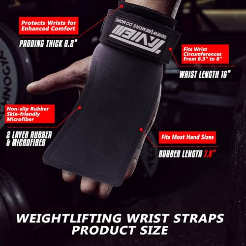 TAVIEW Wrist Straps for Weightlifting for Maximum Grip Support - Lifting Deadlift Strap & Weight Lifting Grips Gloves for Working Out Pull Up Deadlifting & Shrugs - color: Rubber (Black&Red)