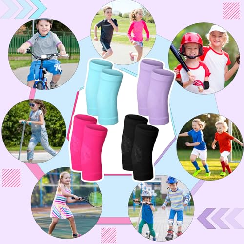 Lenwen 4 Pairs Kids Elbow Brace Compression Arm Elbow Sleeve Knit Guard Gym Protectors for Boys Teen Children Girls Basketball Volleyball Tennis Cycling(5-10 Years,Black, Purple, Rose Pink, Sky Blue) - color: Black, Purple, Rose Pink, Sky Blue, size: 5-10