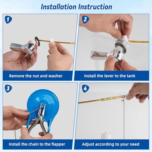 Hibbent Universal Front Mount Metal Toilet Handle Replacement Kit, Brass Toilet Tank Flush Lever with Stainless Steel Adjustable Flapper Chains for Most Toilets, Chrome - color: Chrome, style: Front Mount