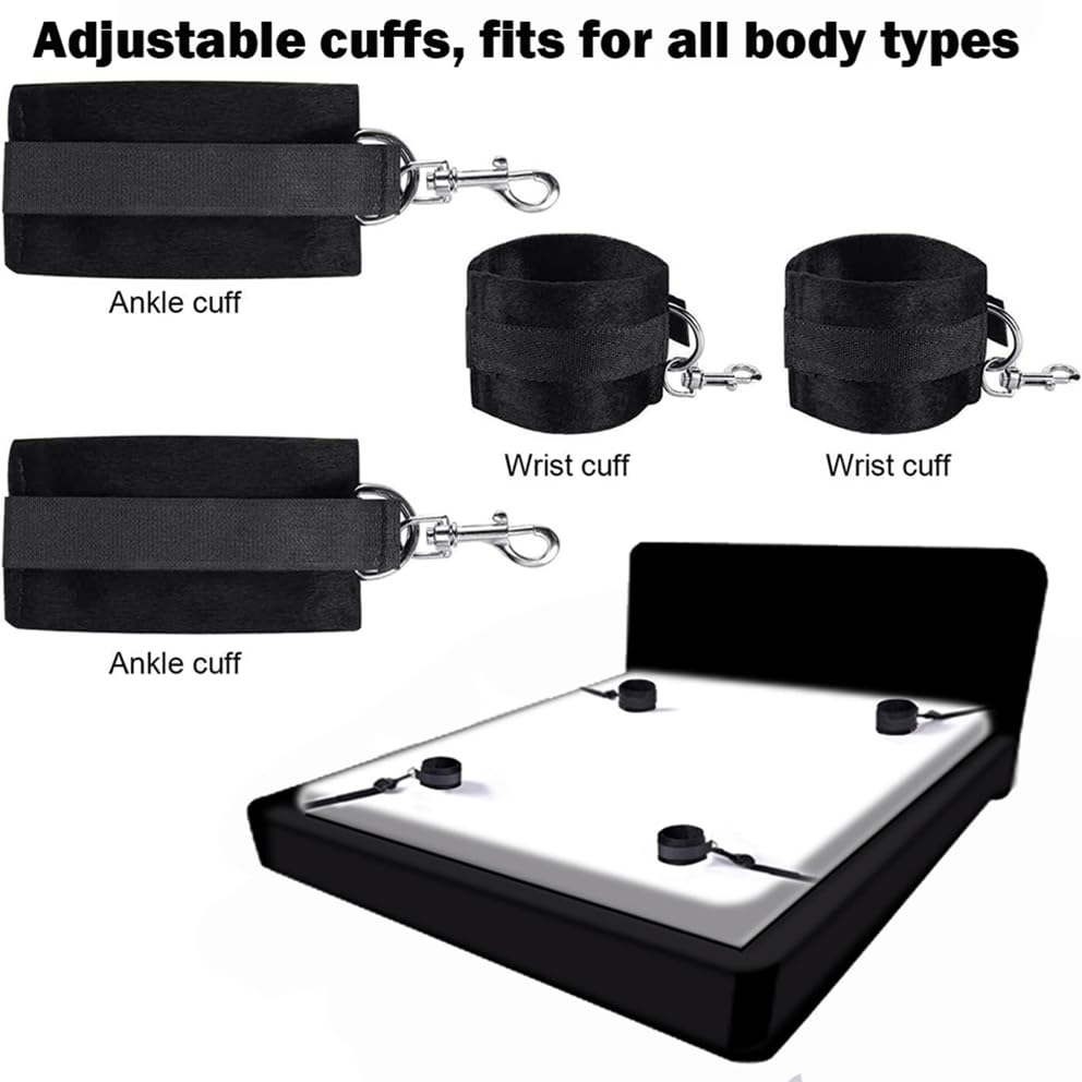 Sex Resistance Bands Bed Restraints for Ankles and Wrist Bar Straps for King Queen Sized Bed Under Bed Women Men Sex Sexy Fuzzy Handcuffs Hand Cuff Set for Adults Grownups Bedroom Bracelets Sweater