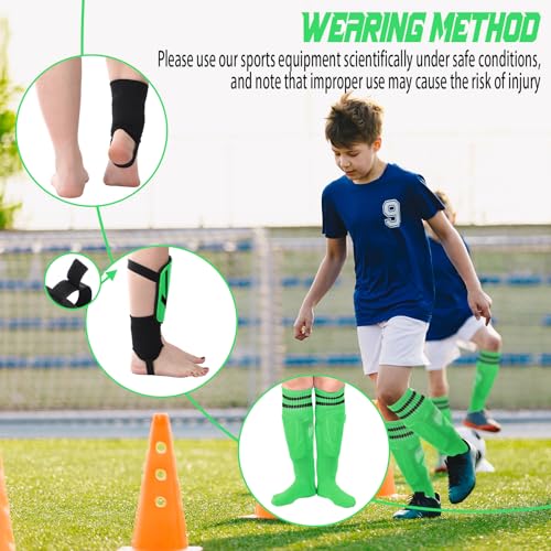 Soccer Shin Guards and Socks Kids Youth Lightweight Soccers Pads Defender with Ankle Protection Ski Shin Guards Football Equipment for Age 4-14 Toddler Boy Girl - color: Green, size: Medium