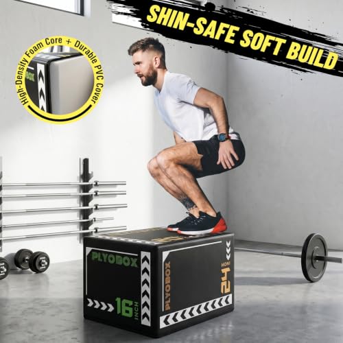 Soft Plyo Box 12/14/16 in Foam Jump Trainer for Home Gym - size: 30+Black