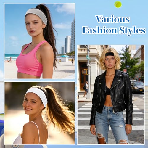 YARIEW 6Pcs Headbands Paisley Bandanas Head Bands Sweat Band Hair Wrap Headwrap Fashion Boho Wide Thick Workout Yoga Elastic Headbands Mens Cooling Running Sports Headband Sweatbands for Women and Men - color: Black, Gray, White