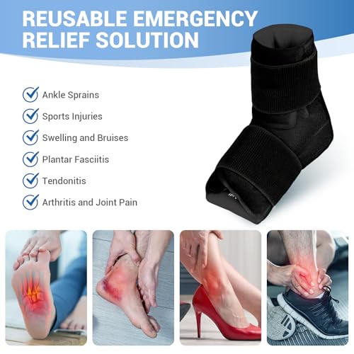Comfytemp Ankle Foot Ice Pack Wrap for Plantar Fasciitis Relief, Ankles Brace for Sprain, Heel Spur, Swelling, Achilles Tendonitis, Cold Bag for Injuries Reusable, Hot Cold Compress, 1 Pack (Black) - color: Black 70, size: Large