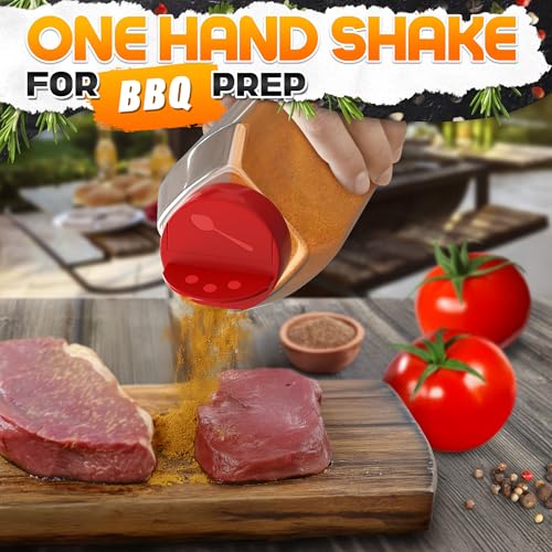 2 Pcs 32 oz Large Seasoning Shaker Set – Clear Spice Containers with Dual Flip-Top Red Lids and Airtight Seal – Food-Grade Plastic, Wide Mouth for BBQ Rubs, Bulk Spices, Loose Leaf Tea & Craft Storage
