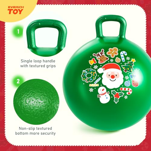 Hopper Ball for Kids 18In Sit On Bouncy Balls with Handle for Indoor Outdoor Active Play, Green Christmas Inflatable Boys Girls Gifts for 4 5 6 7 8 Years Old with Christmas Reindeer Ears - color: Green Christmas, size: Age:4-8(18''/45cm)