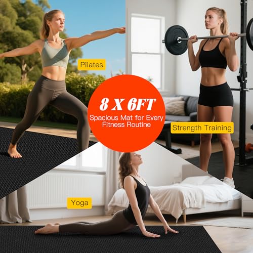 VTORY Extra Thick Large Exercise Mat, 6'x4'/7'x5'/8'x6'/10'x6'x8mm(1/3 inch) , Non-Slip, PVC, Ultra Durable, Heavy-Duty Mat, Shoes-Friendly, High-Density, Large Wide Yoga Mat, Workout Mat for Home Gym, Cardio, Strength, HIIT, MMA - size: 8'x6'x8mm